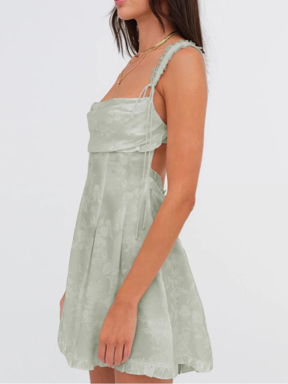 For love and lemons Women's Sage Green Tie-Shoulder Floral Mini Dress - Picture 4 of 4